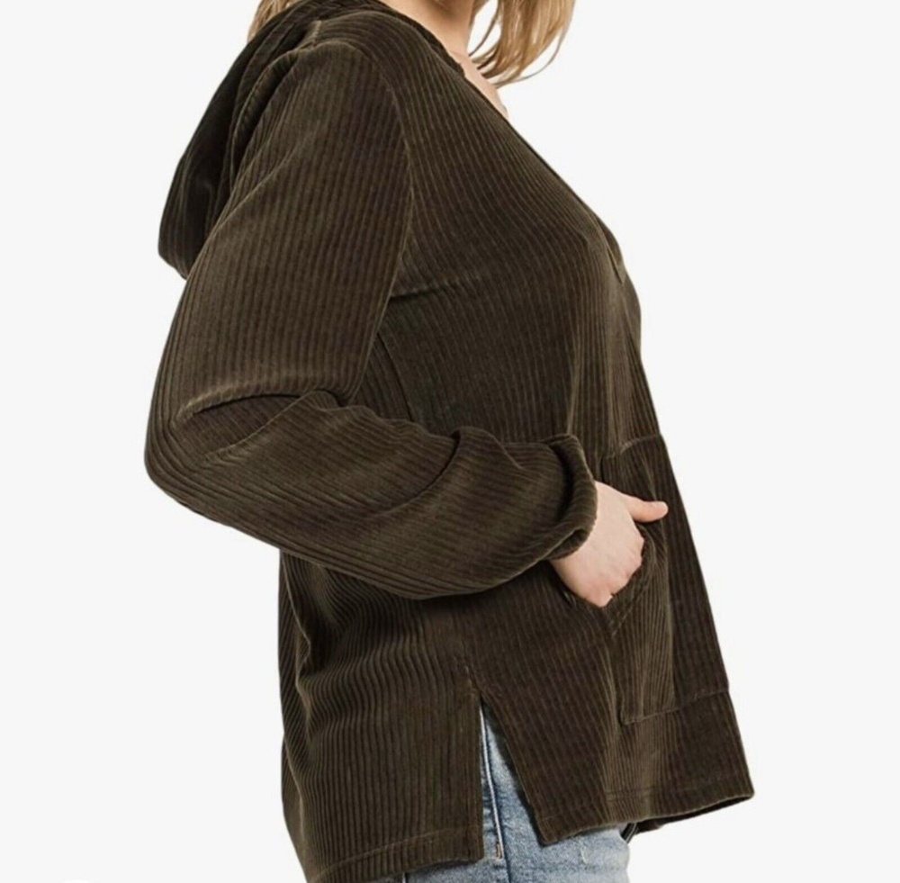Z Supply Wide Wale Corduroy Pullover Hoodie Green S